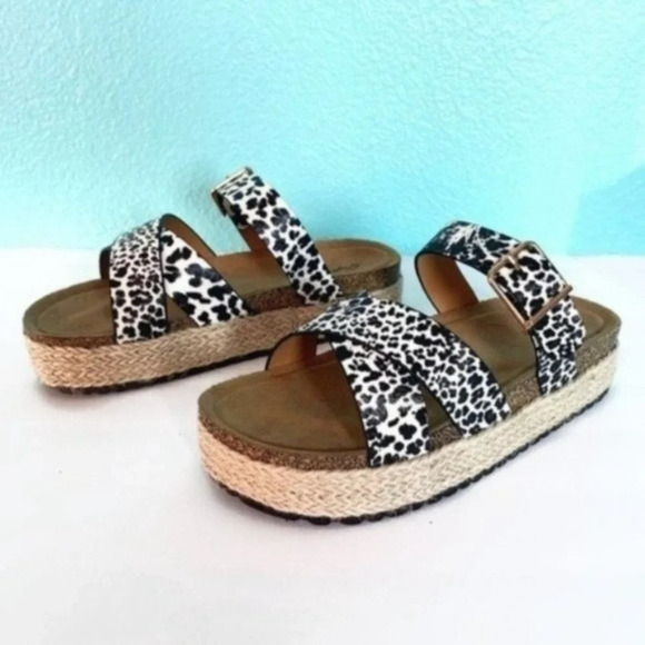 Leopard Strappy Cork Espadrille Sandals Slip On Animal Print Slides Summer Shoes - Picture 5 of 6